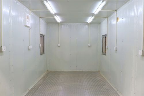 Interior view of prefabricated modular cabin with insulated panels