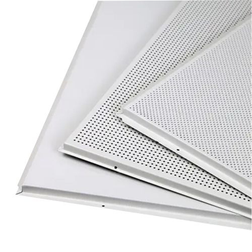 Lay-in perforated metal ceiling tiles stacked