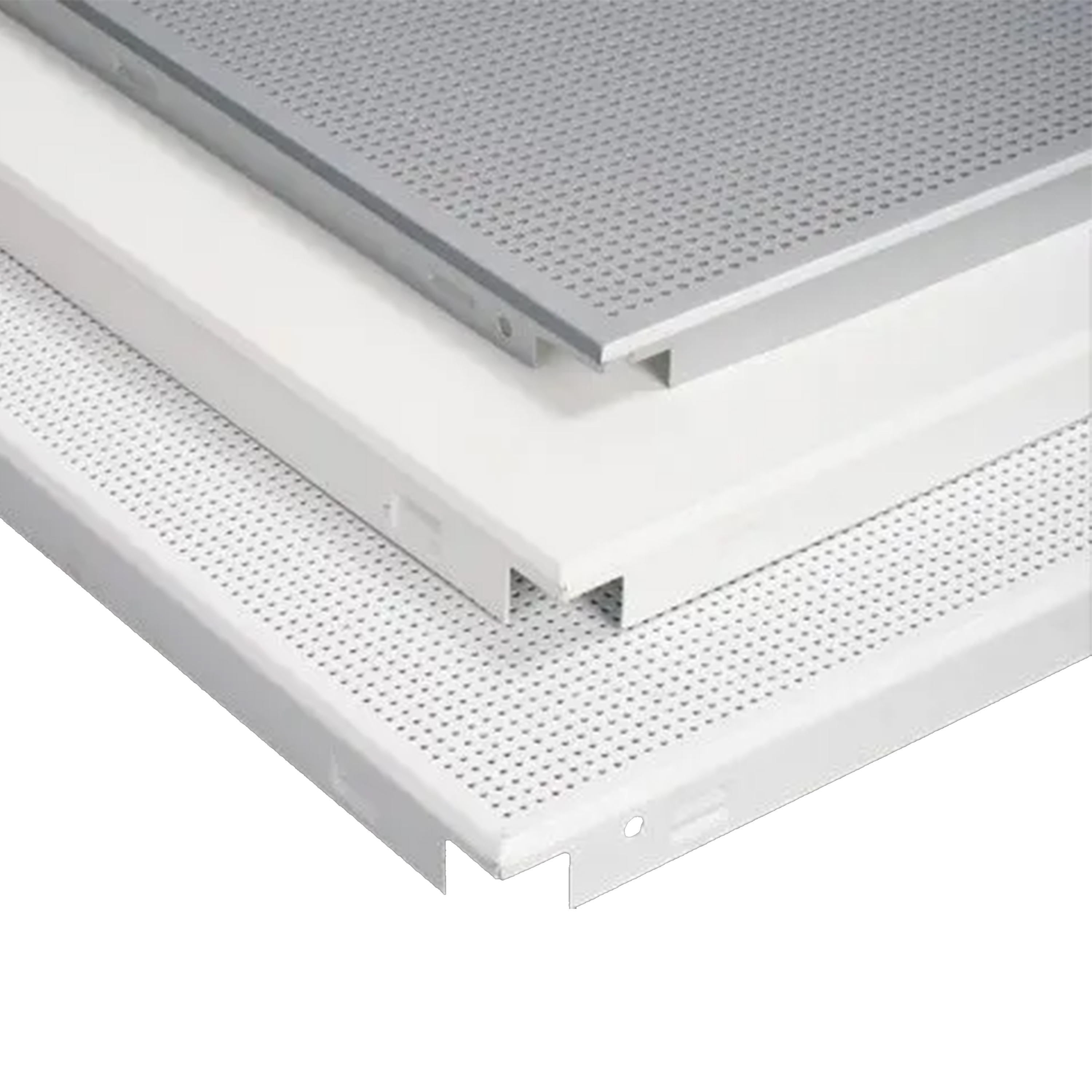 Lay-in perforated metal ceiling tiles stacked